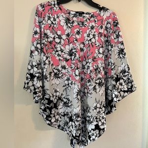 Alfani Pink Black & White Floral Print Pointed Hem Flowy Top Size XS